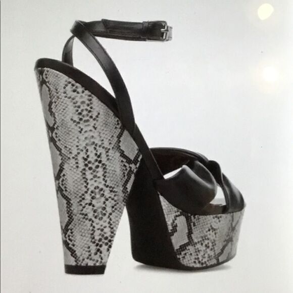 New Madison Snake Print Block High Heel Sandals 8 - Picture 4 of 6